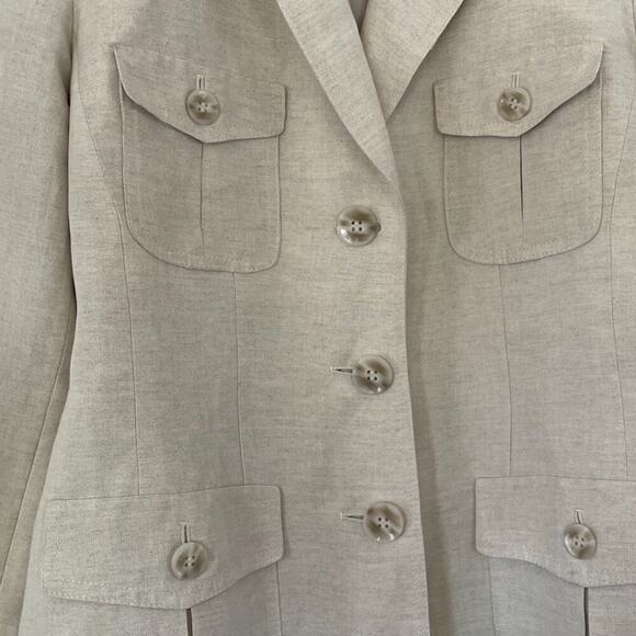 Kasper Linen Blend Tan/Neutral Belted/Tie Blazer / Jacket / Utility Pockets, 12 - Picture 8 of 16